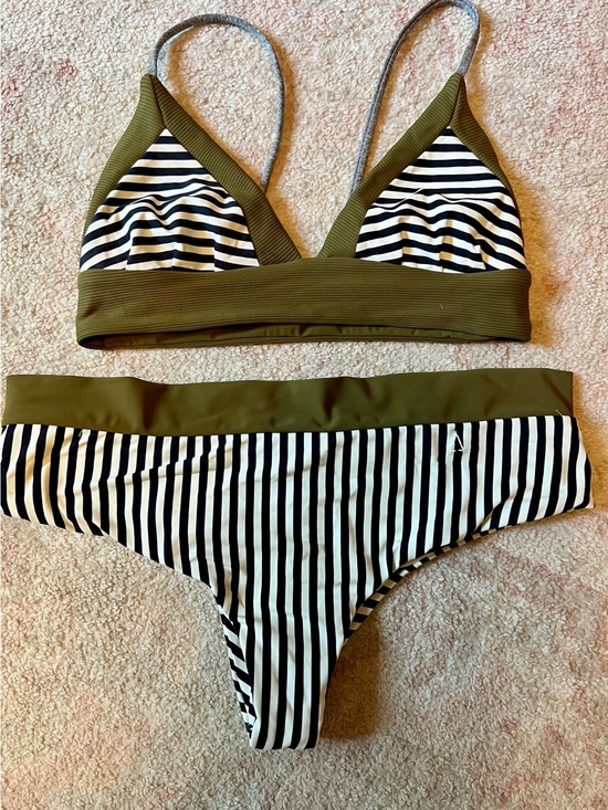 Boys + Arrows Other - Boys + Arrows Striped Navy & White Bikini with Olive Trim